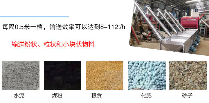 輸送粉狀、粒狀和小塊狀物料，如水泥、煤粉、糧食、化肥、灰渣、砂子等